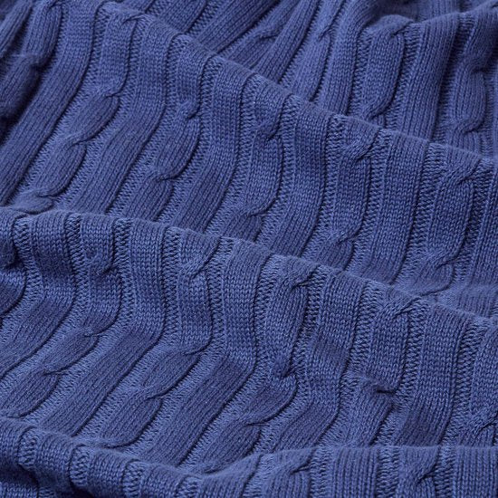 Homescapes Navy Blue Cotton Cable Knit Blanket 130 x 170 cm