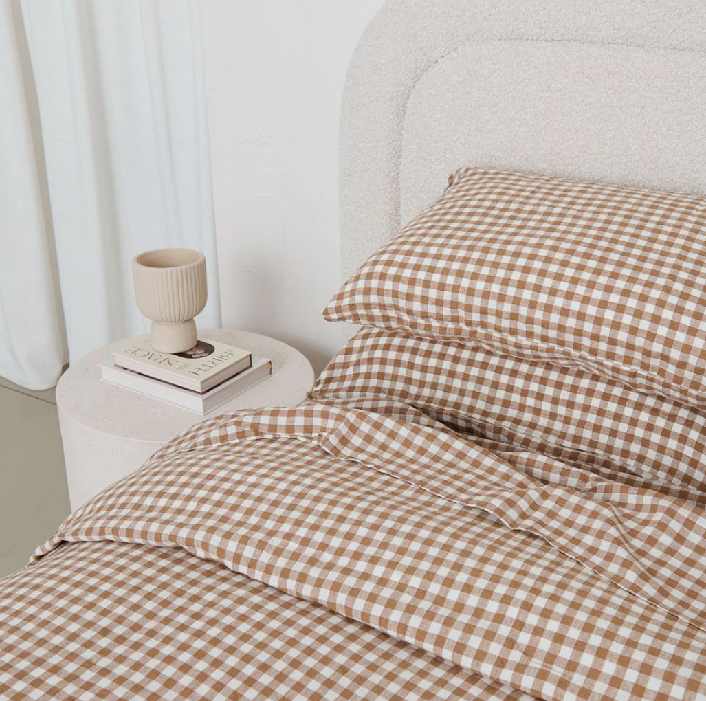Linen duvet cover red and white Checkered - boho cozy style with 4 pillow cases