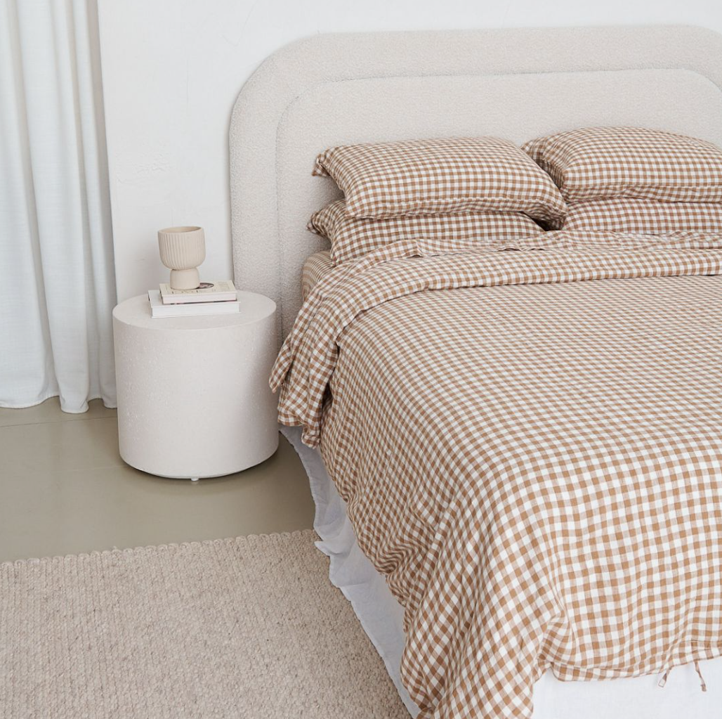 Linen duvet cover red and white Checkered - boho cozy style with 4 pillow cases