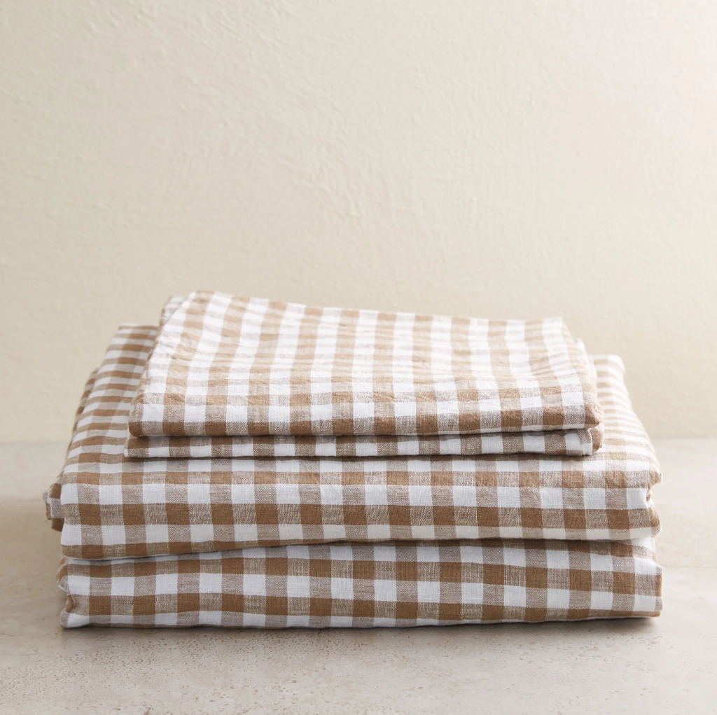 Linen duvet cover red and white Checkered - boho cozy style with 4 pillow cases