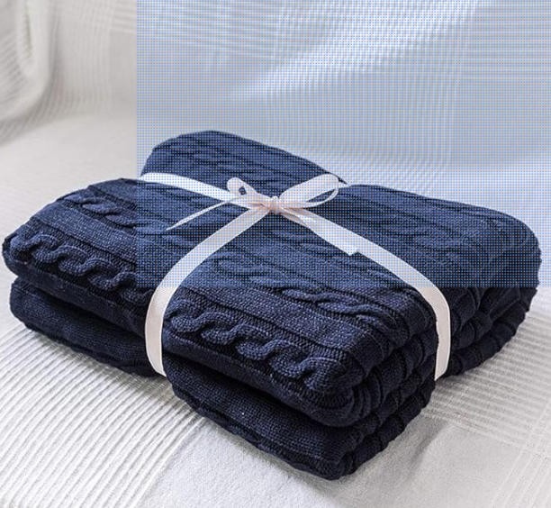 Homescapes Navy Blue Cotton Cable Knit Blanket 130 x 170 cm