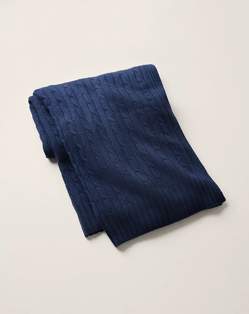 Homescapes Navy Blue Cotton Cable Knit Blanket 130 x 170 cm