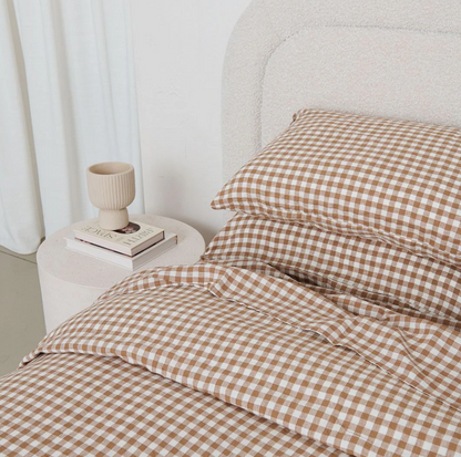Linen duvet cover red and white Checkered - boho cozy style with 4 pillow cases